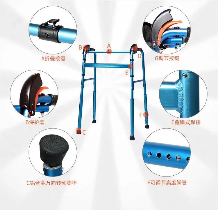 Elderly Folding Walker Adjustable Stair Climbing Rollator Walking Aid with Armrest for Seniors Home Rehabilitation