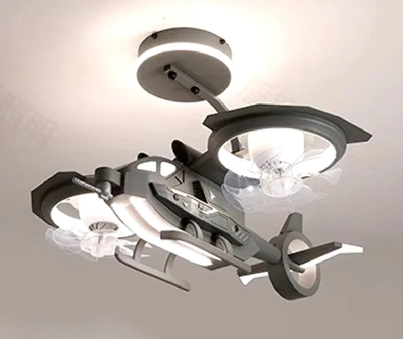 Airplane Fan Light Children's Room Boys' Bedroom Modern LED Light With Remote Control With Lighting Combat Helicopter Fan Light Airplane Fan Light Children's Room Boys' Bedroom Modern LED Light With Remote Control With Lighting Combat Helicopter Fan Light