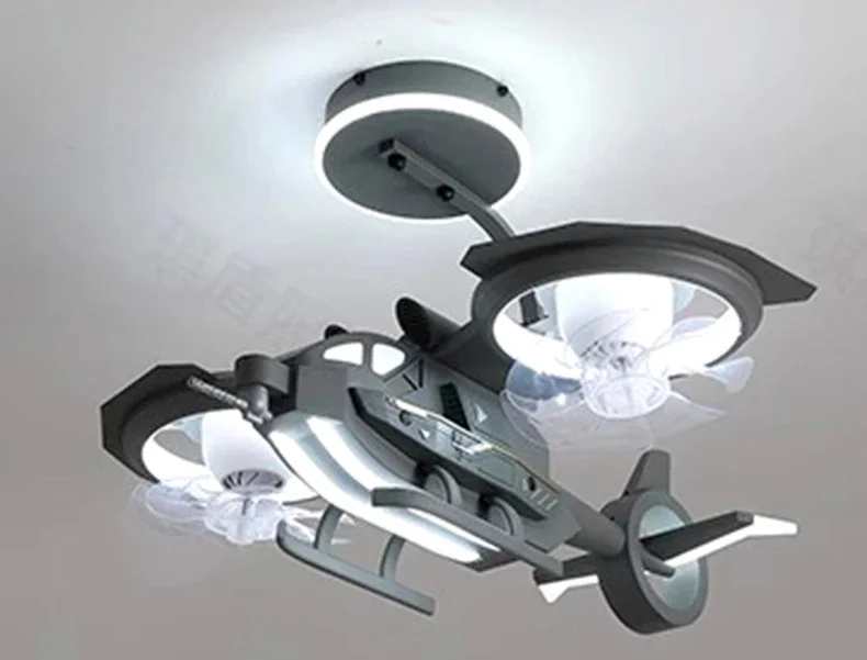 Airplane Fan Light Children's Room Boys' Bedroom Modern LED Light With Remote Control With Lighting Combat Helicopter Fan Light Airplane Fan Light Children's Room Boys' Bedroom Modern LED Light With Remote Control With Lighting Combat Helicopter Fan Light