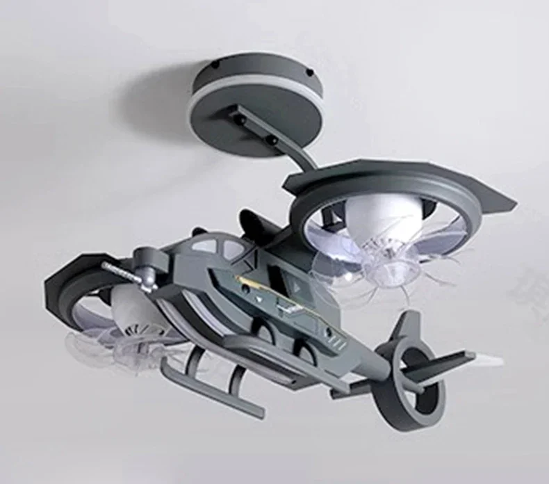 Airplane Fan Light Children's Room Boys' Bedroom Modern LED Light With Remote Control With Lighting Combat Helicopter Fan Light Airplane Fan Light Children's Room Boys' Bedroom Modern LED Light With Remote Control With Lighting Combat Helicopter Fan Light