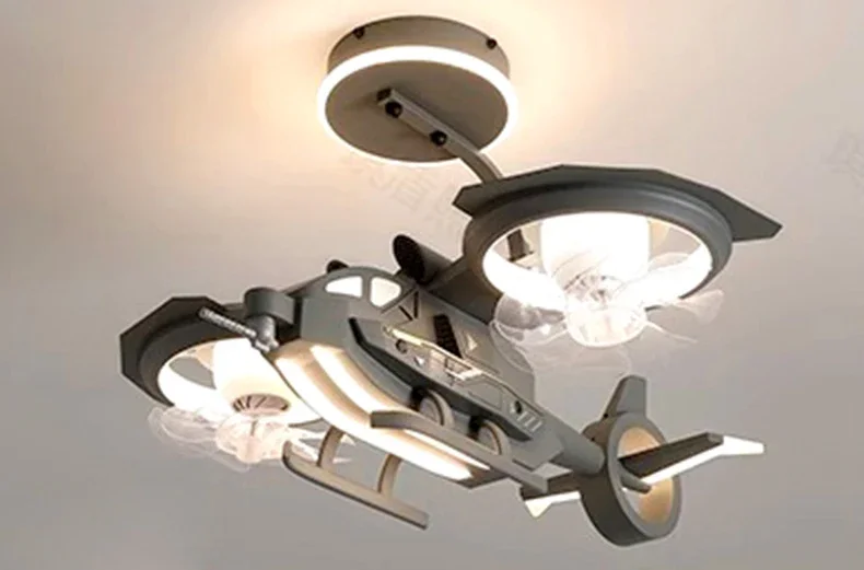 Airplane Fan Light Children's Room Boys' Bedroom Modern LED Light With Remote Control With Lighting Combat Helicopter Fan Light Airplane Fan Light Children's Room Boys' Bedroom Modern LED Light With Remote Control With Lighting Combat Helicopter Fan Light