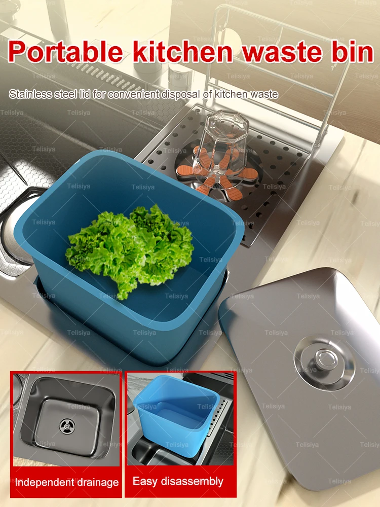 Modern Stainless Steel Waterfall Kitchen Sink Multifunctional Sinks Large Single Bowl With Trash Can Dish Vegetable Wash Modern Stainless Steel Waterfall Kitchen Sink Multifunctional Sinks Large Single Bowl With Trash Can Dish Vegetable Wash