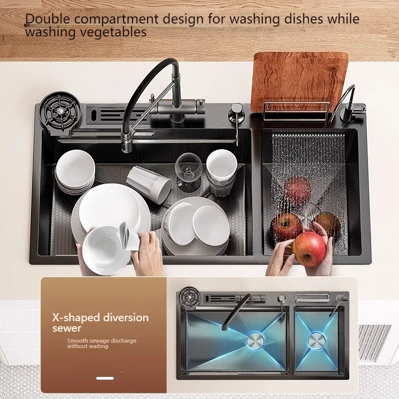 Multifunctional Waterfall Outlet Kitchen Sink Gray Dish and Vegetable Wash Basin Kitchen Gadgets Multifunctional Waterfall Outlet Kitchen Sink Gray Dish and Vegetable Wash Basin Kitchen Gadgets