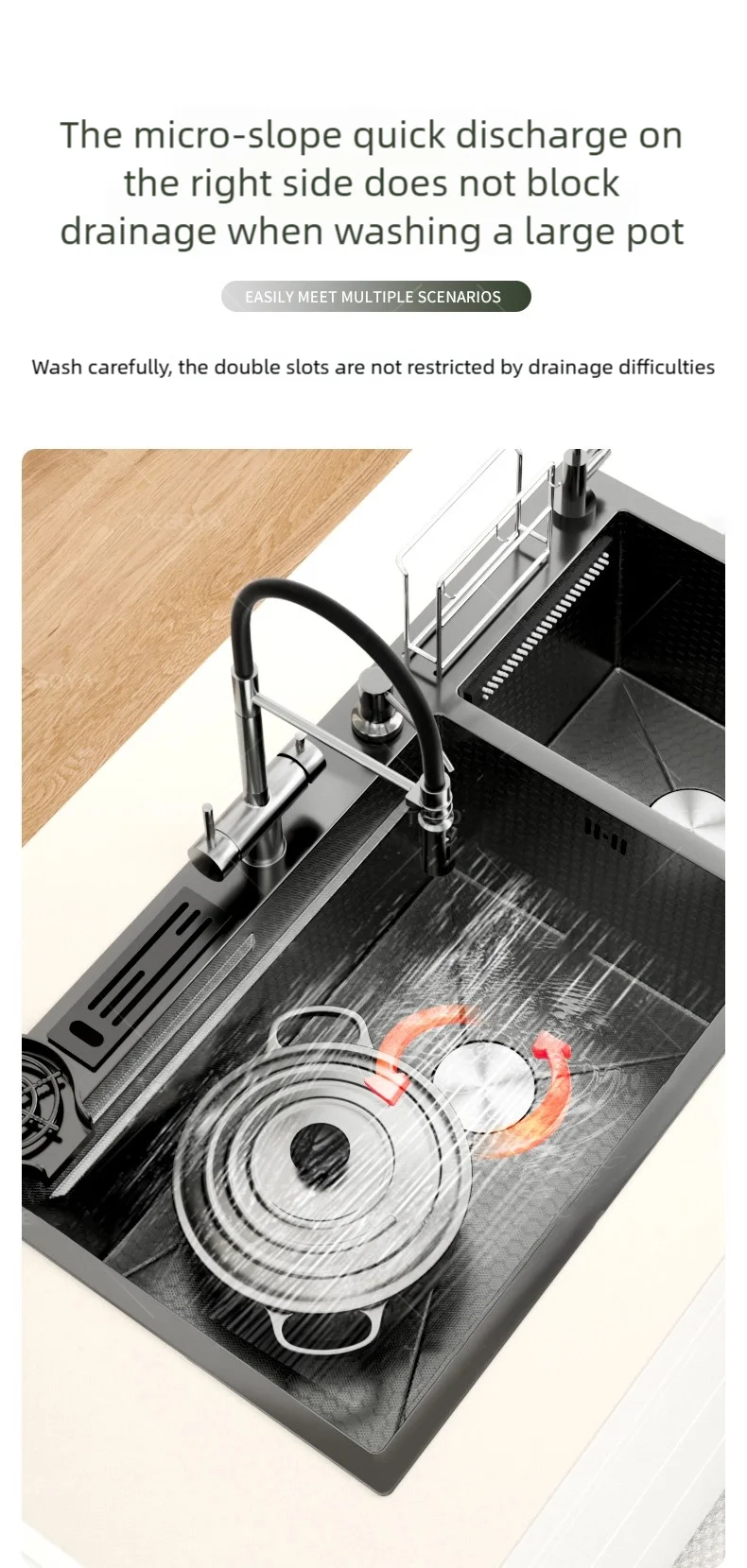 Multifunctional Waterfall Outlet Kitchen Sink Gray Dish and Vegetable Wash Basin Multifunctional Waterfall Outlet Kitchen Sink Gray Dish and Vegetable Wash Basin