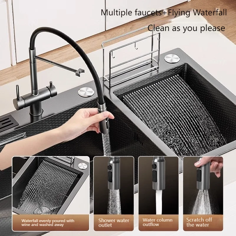 Multifunctional Waterfall Outlet Kitchen Sink Gray Dish and Vegetable Wash Basin Kitchen Gadgets Multifunctional Waterfall Outlet Kitchen Sink Gray Dish and Vegetable Wash Basin Kitchen Gadgets