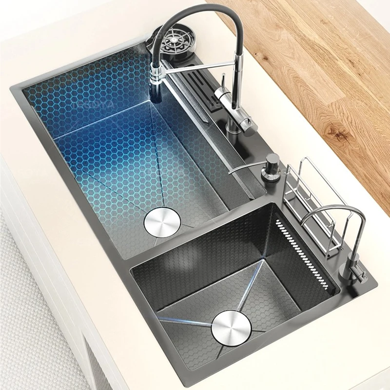 Multifunctional Waterfall Outlet Kitchen Sink Gray Dish and Vegetable Wash Basin Kitchen Gadgets Multifunctional Waterfall Outlet Kitchen Sink Gray Dish and Vegetable Wash Basin Kitchen Gadgets