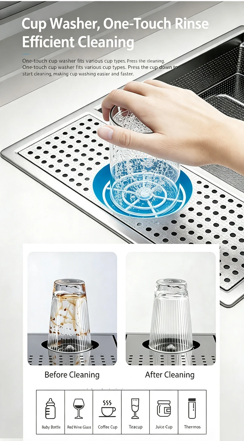 Cup Washer Hidden Bar Sinks With Lid MultifunctionalStainless Steel Kitchen Sink Single Slot Undermount Bowl Cup Washer Hidden Bar Sinks With Lid MultifunctionalStainless Steel Kitchen Sink Single Slot Undermount Bowl