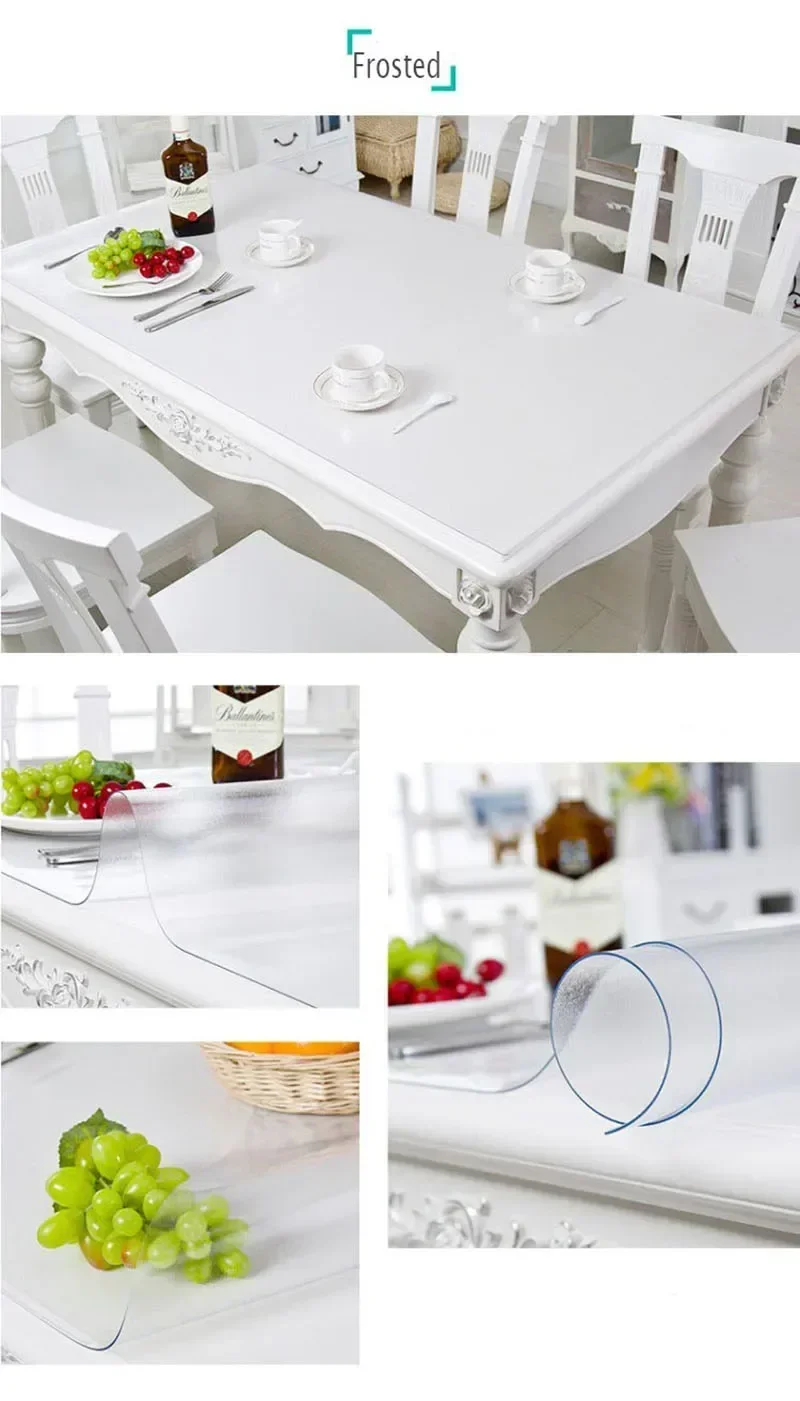 PVC Table Cloth Transparent Clear Desk Cover Protector Plastic Soft Glass Waterproof Oilproof for Dining Table