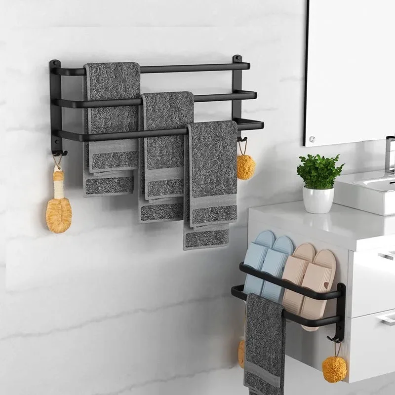Single-layer/Double-layer/Triple-layer Towel Holder Towel Storage Towel Rack Bathroom Multi-layer Wall-mounted Towel Pole Single-layer/Double-layer/Triple-layer Towel Holder Towel Storage Towel Rack Bathroom Multi-layer Wall-mounted Towel Pole