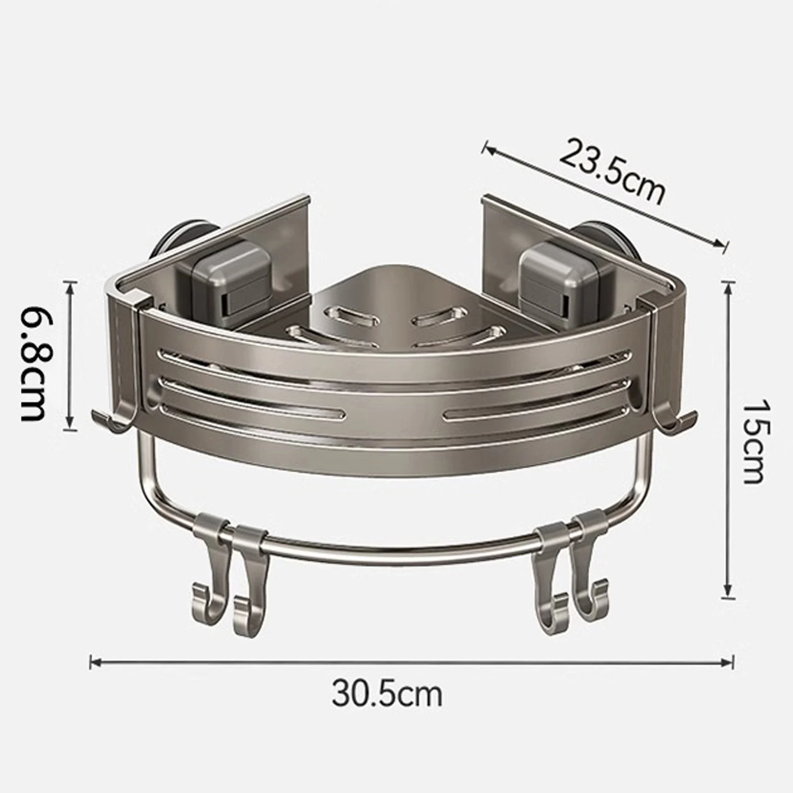 Triangular Shower Shelf with Hooks Suction Cup No Drill Bathroom Organizer Aluminum Corner Rack for Shampoo Soap Kitchen Storage Triangular Shower Shelf with Hooks Suction Cup No Drill Bathroom Organizer Aluminum Corner Rack for Shampoo Soap Kitchen Storage