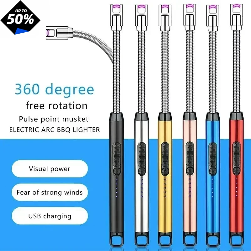 USB Windproof Flameless Plasma Ignition Long Kitchen Lighters