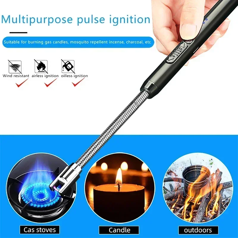 USB Windproof Flameless Plasma Ignition Long Kitchen Lighters