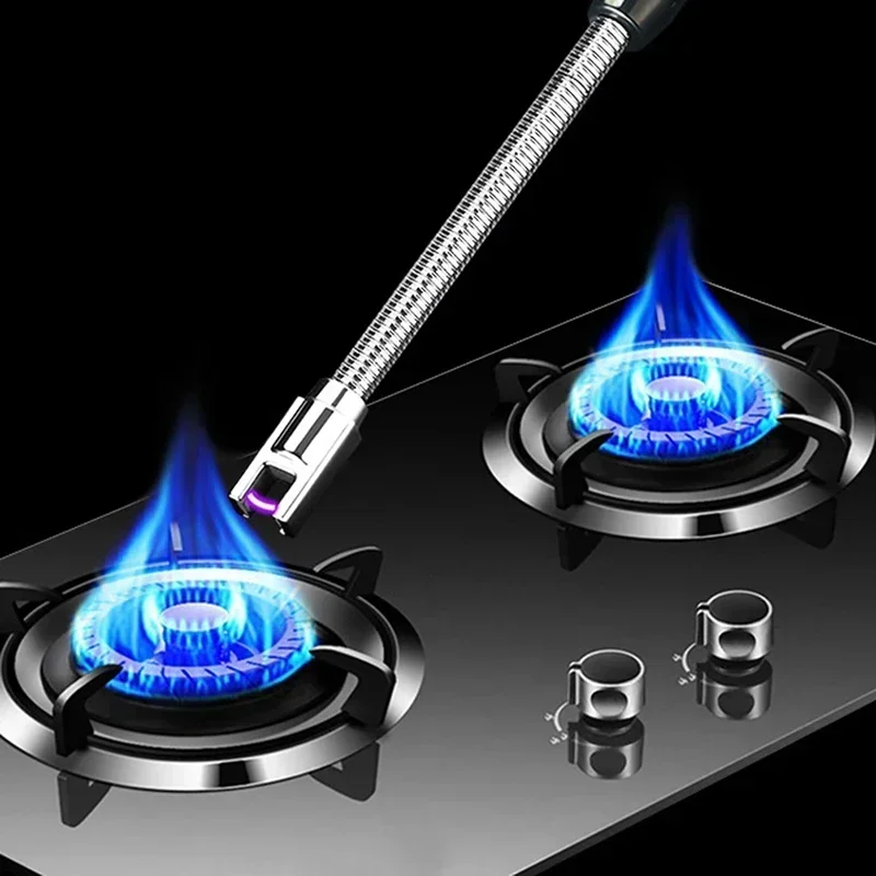 USB Windproof Flameless Plasma Ignition Long Kitchen Lighters