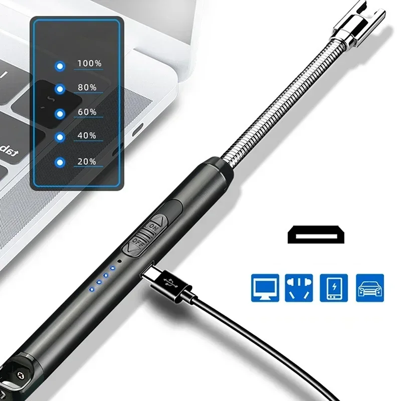 USB Windproof Flameless Plasma Ignition Long Kitchen Lighters