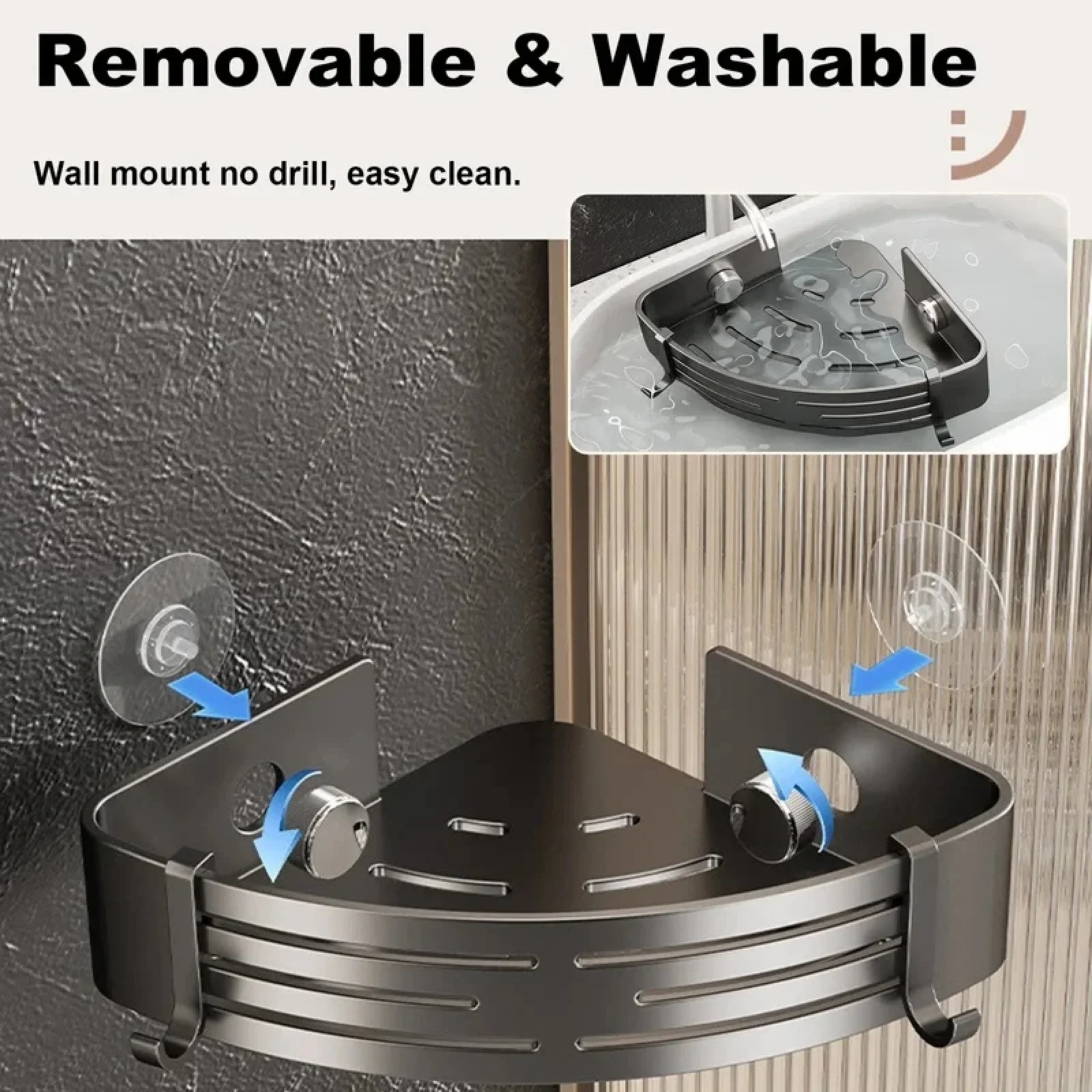 Wall Mounted Shower Triangle Organizer Shower Shelf Wall Mounted Suction Cup Storage Rack Rustproof Corner Shelf Large Capacity
