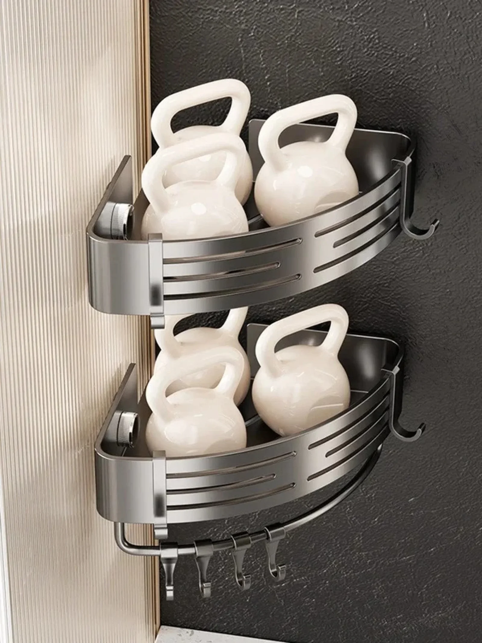 Wall Mounted Shower Triangle Organizer Shower Shelf Wall Mounted Suction Cup Storage Rack Rustproof Corner Shelf Large Capacity